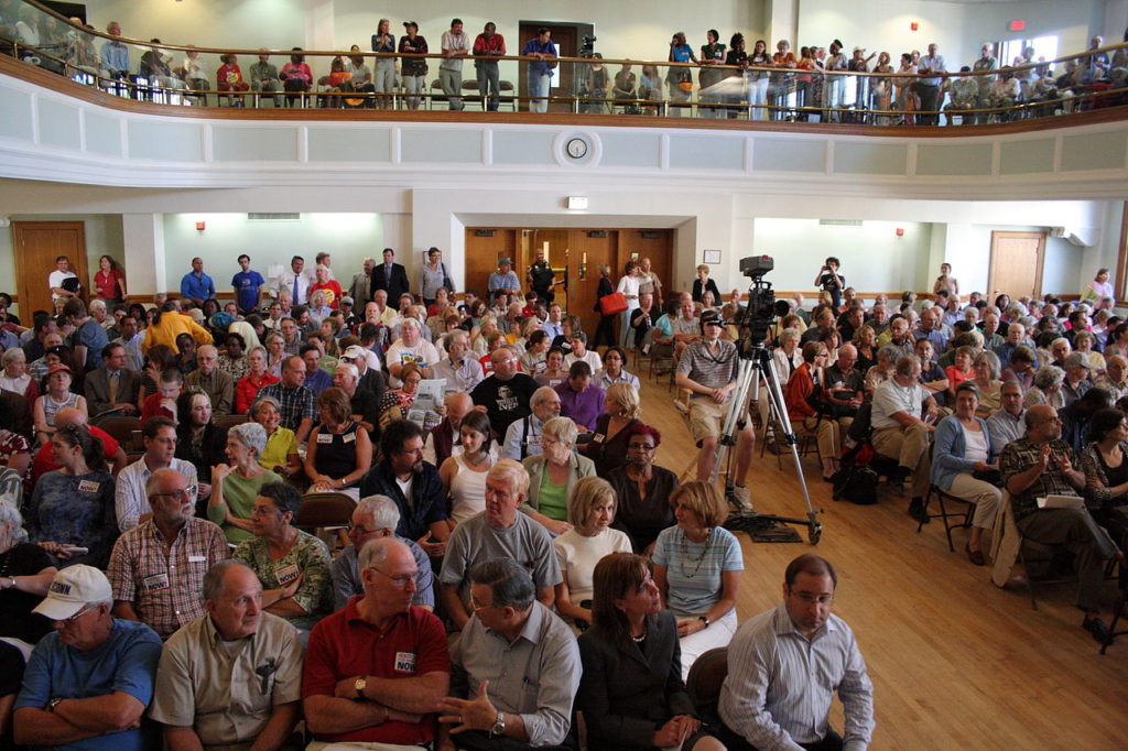 A town hall meeting in West Hartford, ConnecticutA town hall meeting in West Hartford, Connecticut